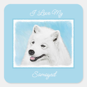 Samoyed schilderen - Kute Original Dog Art Square Vierkante Sticker