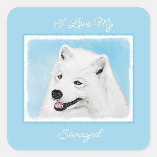 Samoyed schilderen - Kute Original Dog Art Square Vierkante Sticker (Voorkant)