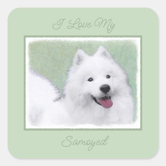 Samoyed schilderen - Kute Original Dog Art Square  Vierkante Sticker (Voorkant)