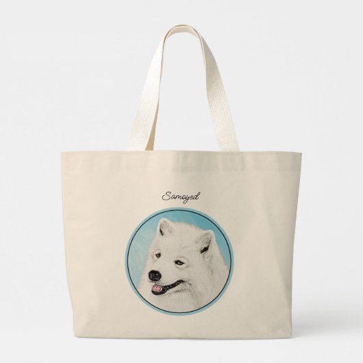 Samoyed Schilderen Wit Schattige Originele Pet Dog Grote Tote Bag (Achterkant)