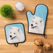 Samoyed Schilderen Wit Schattige Originele Pet Dog Ovenwant & Pannenlap Set (Top down)