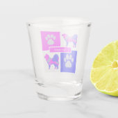 Samoyed Silhouette Dog & Paw Pink Blue Square Shot Glas (Achterkant)