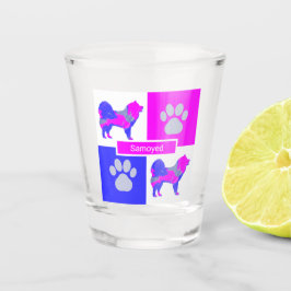 Samoyed Silhouette Dog & Paw Pink Blue Square Shot Glas