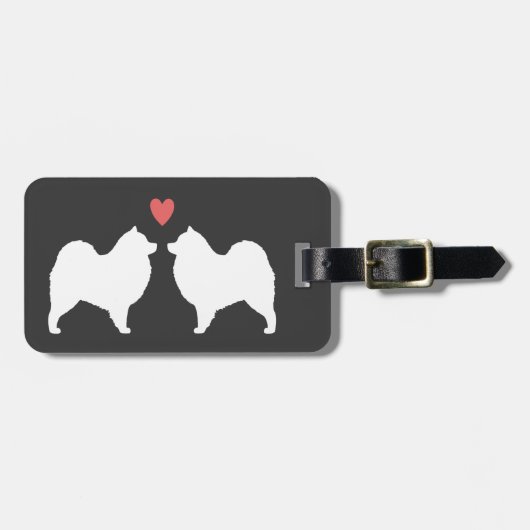Samoyed Silhouetten met Hart en Tekst Bagagelabel (Voorkant horizontaal)