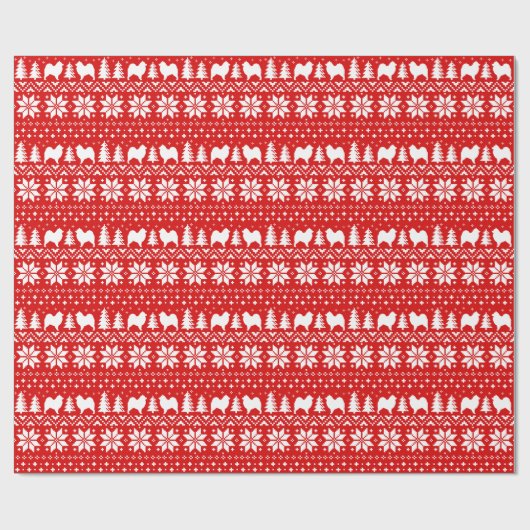Samoyed Silhouettes kerst Pattern Red Cadeaupapier (Vlak)