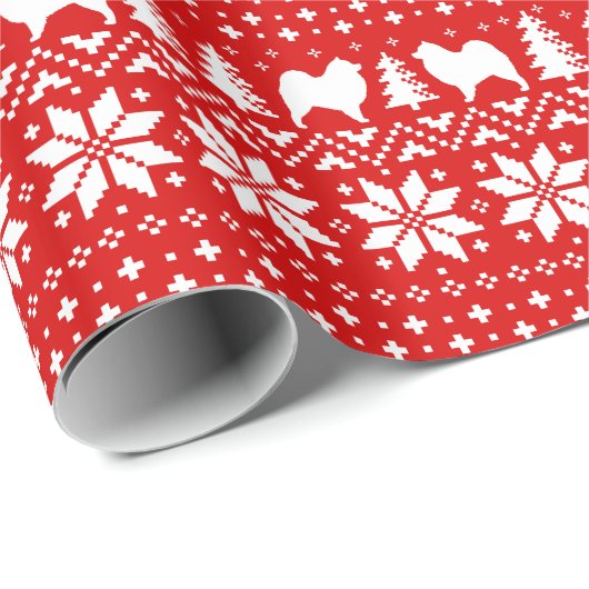 Samoyed Silhouettes kerst Pattern Red Cadeaupapier (Rol Hoek)