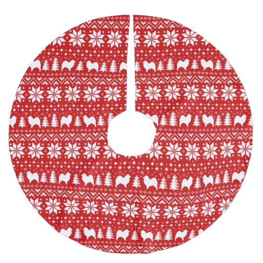 Samoyed Silhouettes kerstpatroonrood Kerstboom Rok (Voorkant)