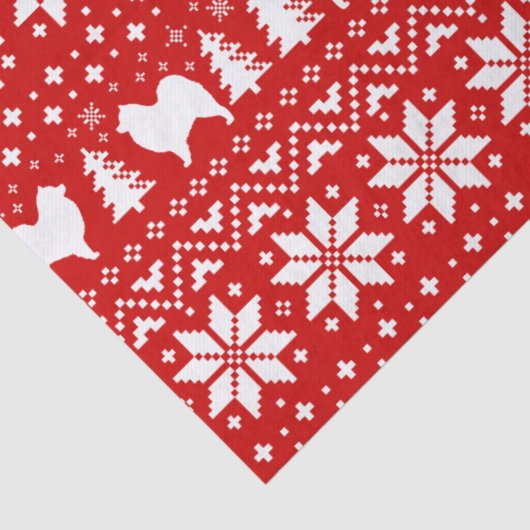 Samoyed Silhouettes kerstpatroonrood Tissuepapier (Detail)