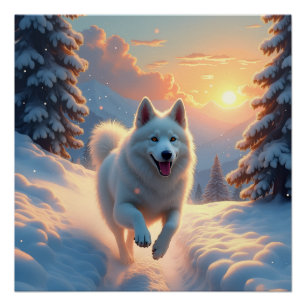 Samoyed Sneeuwberg Avontuur Kerstmis Perfect Poster