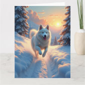 Samoyed Sneeuwige Bergavontuur Kerstmis Kaart (Voorkant)