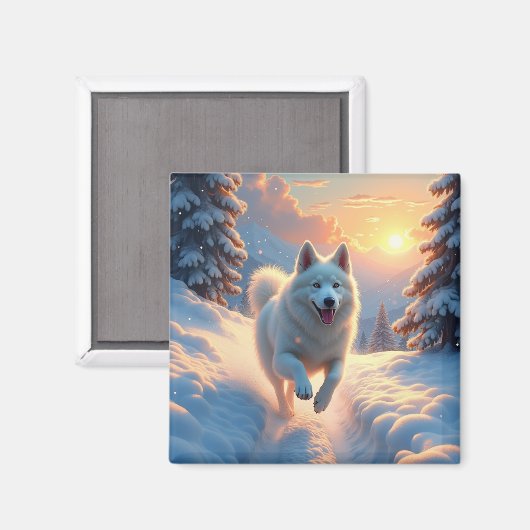 Samoyed Sneeuwige Bergavontuur Kerstmis Magneet (Voorkant / Achterkant)