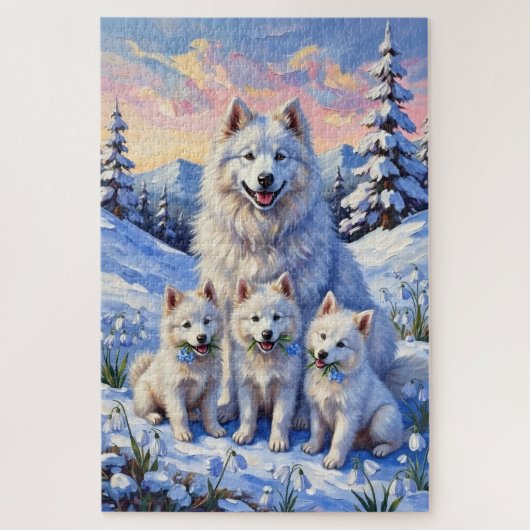 Samoyed Sneeuwklokje Weide Kunst Legpuzzel (Verticaal)