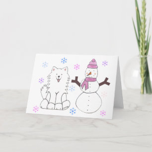 Samoyed & Snowman Feestdagen Kaart