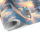 Samoyed Snowy Mountain Adventure Christmas Cadeaupapier (Rol Hoek)