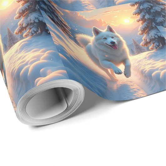 Samoyed Snowy Mountain Adventure Christmas Cadeaupapier (Rol Hoek)