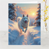 Samoyed Snowy Mountain Adventure Christmas Kaart (Gele Bloem)