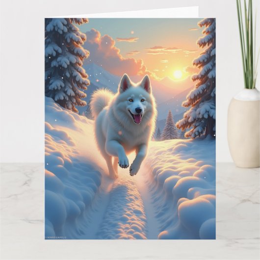 Samoyed Snowy Mountain Adventure Christmas Kaart (Voorkant)