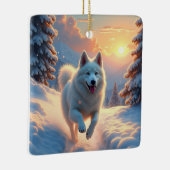 Samoyed Snowy Mountain Adventure Christmas Keramisch Ornament (Rechts)