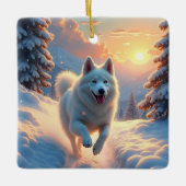 Samoyed Snowy Mountain Adventure Christmas Keramisch Ornament (Voorkant)