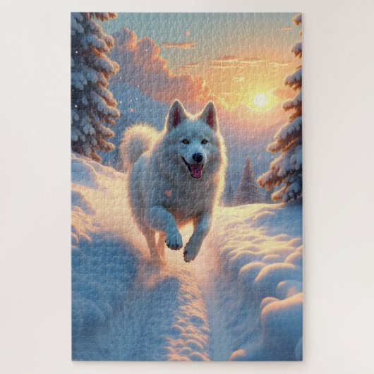 Samoyed Snowy Mountain Adventure Christmas Legpuzzel (Verticaal)