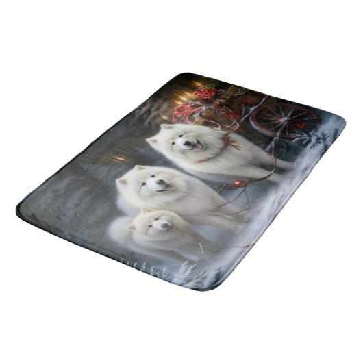 Samoyed Snowy Sleigh Kerstmisdecor Badmat (Gekanteld)