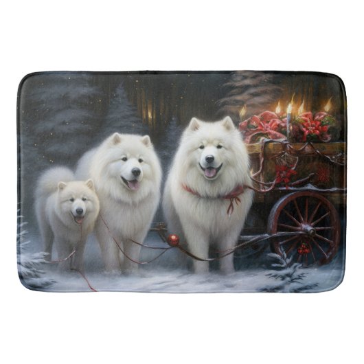 Samoyed Snowy Sleigh Kerstmisdecor Badmat (Voorkant)