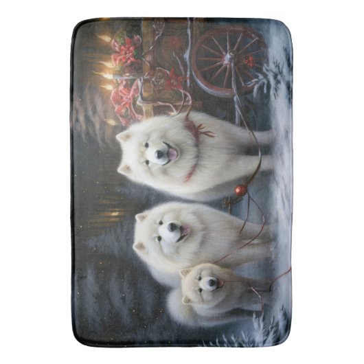 Samoyed Snowy Sleigh Kerstmisdecor Badmat (Voorkant Verticaal)