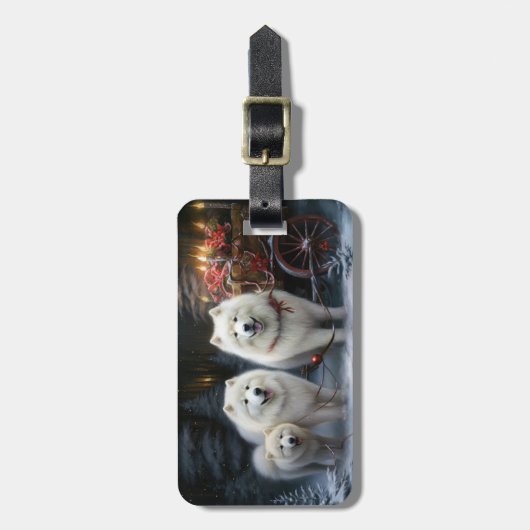 Samoyed Snowy Sleigh Kerstmisdecor Bagagelabel (Voorkant verticaal)