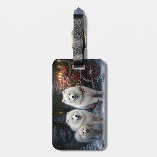 Samoyed Snowy Sleigh Kerstmisdecor Bagagelabel (Achterkant verticaal)