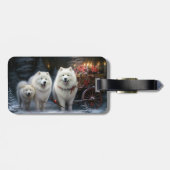 Samoyed Snowy Sleigh Kerstmisdecor Bagagelabel (Achterkant horizontaal)