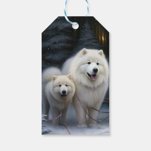 Samoyed Snowy Sleigh Kerstmisdecor Cadeaulabel (Achterkant)