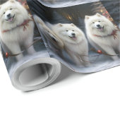 Samoyed Snowy Sleigh Kerstmisdecor Cadeaupapier (Rol Hoek)