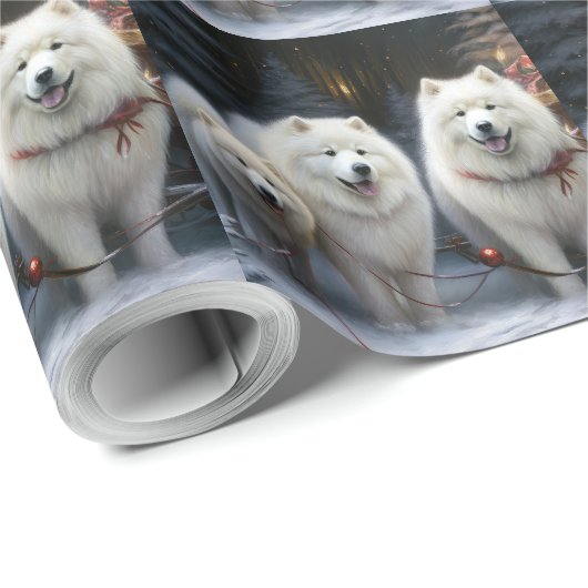 Samoyed Snowy Sleigh Kerstmisdecor Cadeaupapier (Rol Hoek)