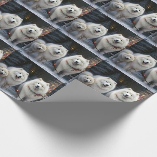 Samoyed Snowy Sleigh Kerstmisdecor Cadeaupapier (Hoek)