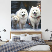 Samoyed Snowy Sleigh Kerstmisdecor Canvas Afdruk (Insitu (Slaapkamer))