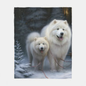 Samoyed Snowy Sleigh Kerstmisdecor Fleece Deken (Voorkant)