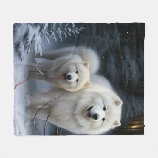 Samoyed Snowy Sleigh Kerstmisdecor Fleece Deken (Voorkant (Horizontaal))