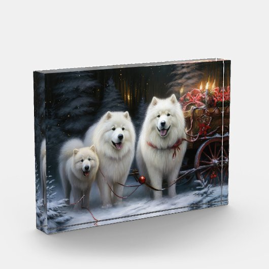 Samoyed Snowy Sleigh Kerstmisdecor Fotoblokken (Links)