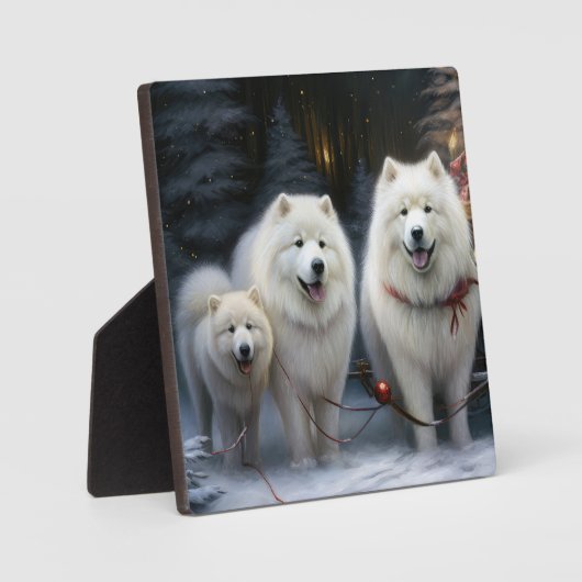 Samoyed Snowy Sleigh Kerstmisdecor Fotoplaat (Voorkant)