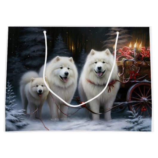 Samoyed Snowy Sleigh Kerstmisdecor Groot Cadeauzakje (Voorkant)