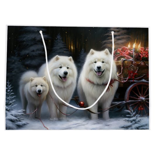 Samoyed Snowy Sleigh Kerstmisdecor Groot Cadeauzakje (Achterkant)