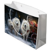 Samoyed Snowy Sleigh Kerstmisdecor Groot Cadeauzakje (Achterkant Gekanteld)