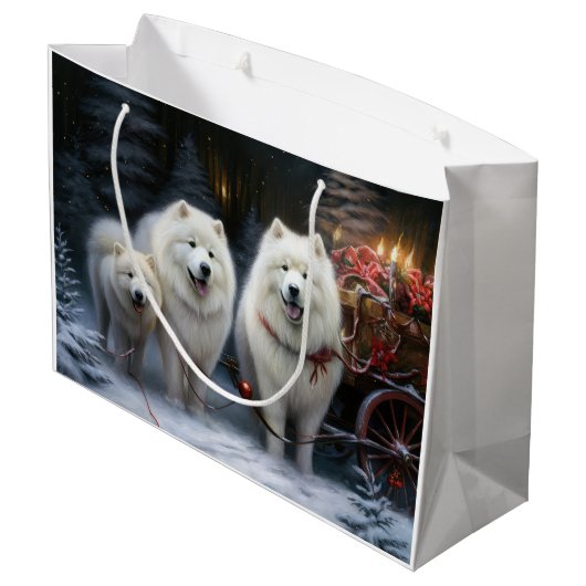 Samoyed Snowy Sleigh Kerstmisdecor Groot Cadeauzakje (Achterkant Gekanteld)