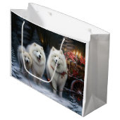 Samoyed Snowy Sleigh Kerstmisdecor Groot Cadeauzakje (Voorkant Gekanteld)