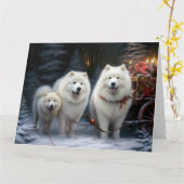 Samoyed Snowy Sleigh Kerstmisdecor Kaart (Gele Bloem)