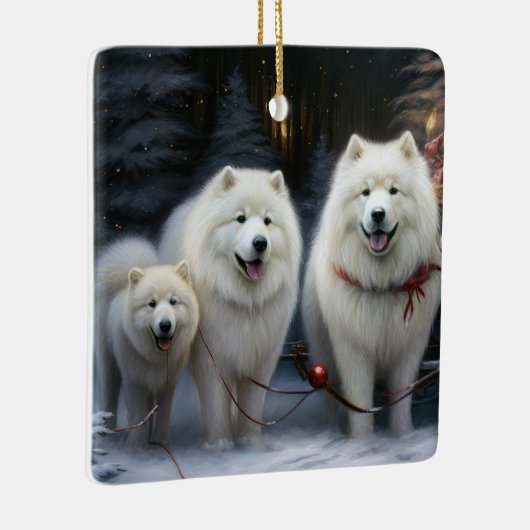 Samoyed Snowy Sleigh Kerstmisdecor Keramisch Ornament (Rechts)