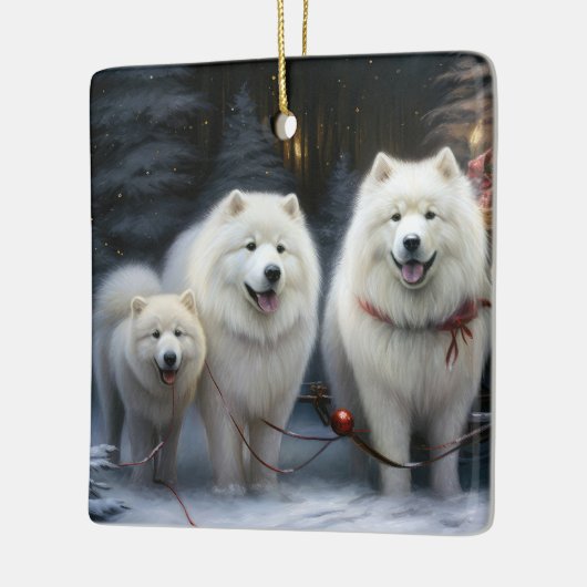 Samoyed Snowy Sleigh Kerstmisdecor Keramisch Ornament (Links)