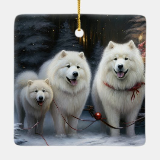 Samoyed Snowy Sleigh Kerstmisdecor Keramisch Ornament (Achterkant)