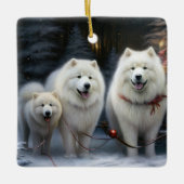 Samoyed Snowy Sleigh Kerstmisdecor Keramisch Ornament (Voorkant)
