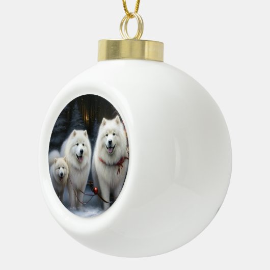 Samoyed Snowy Sleigh Kerstmisdecor Keramische Bal Ornament (Rechts)